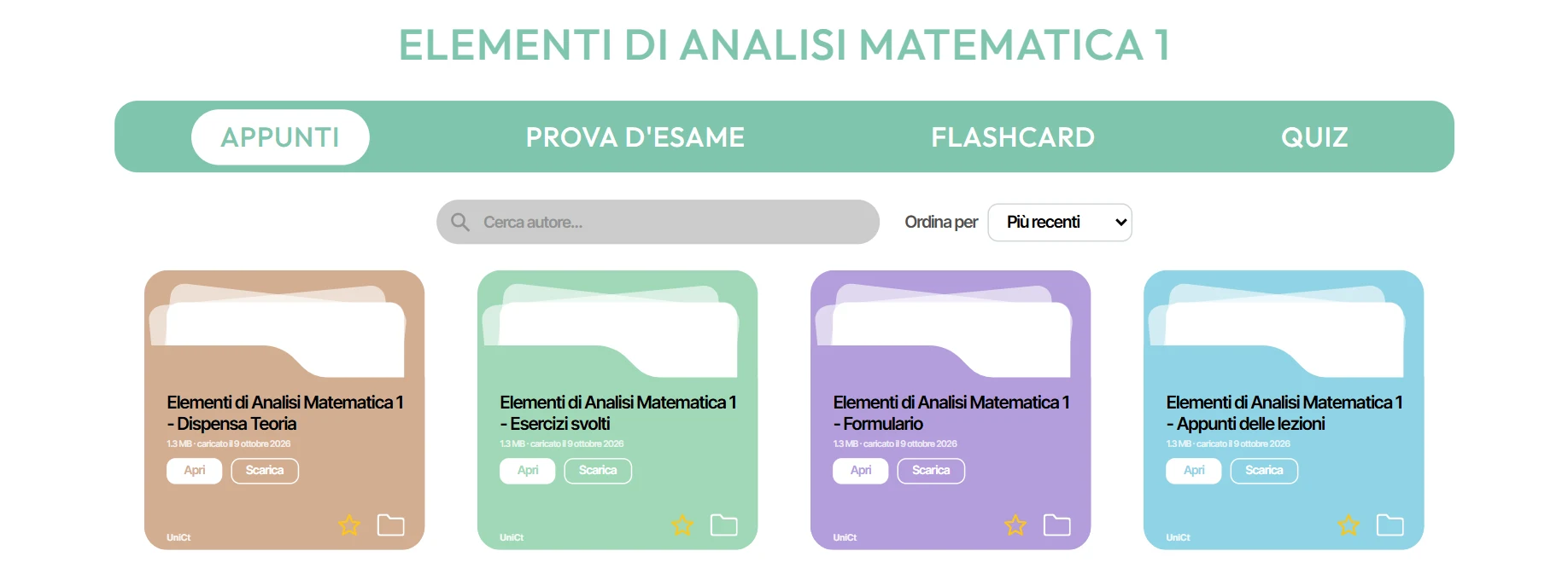 La materia Analisi 1 nel Drive: appunti, prove d'esame, flashcard e quiz